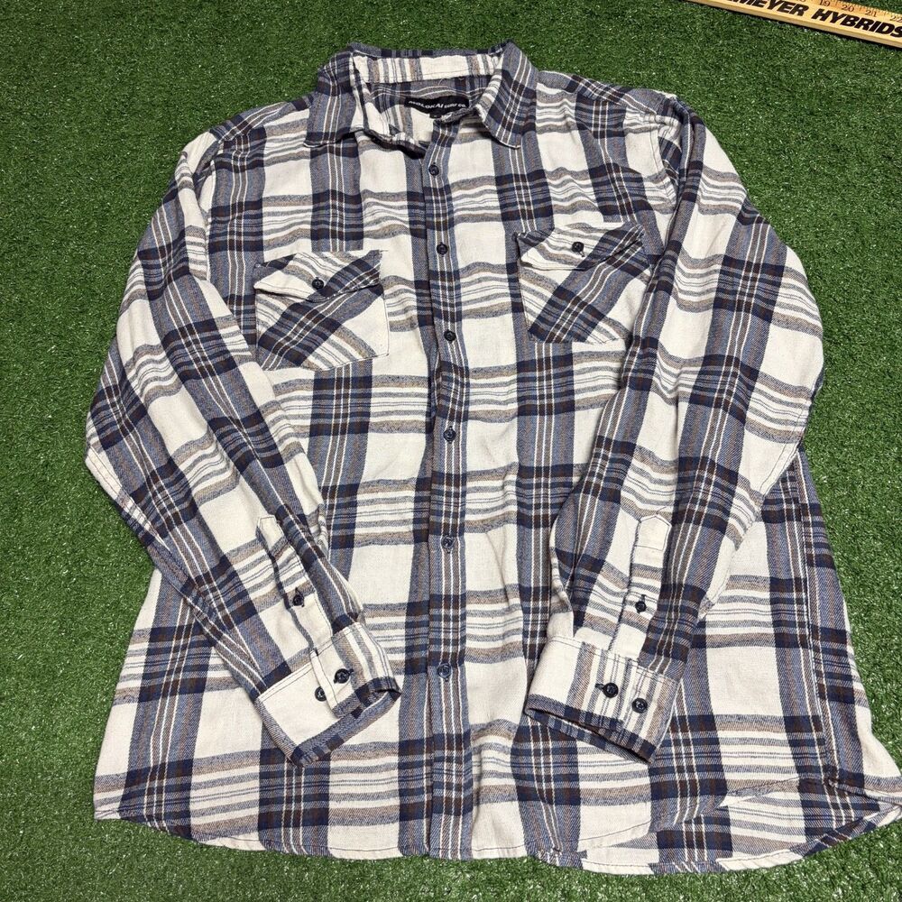 Molokai Surf Co Plaid Button‑Up Men’s Large Black Surf Shirt